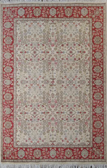 Vegetable Dye Floral Tabriz Oriental Wool Rug 4x6