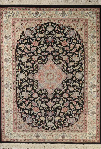 Vegetable Dye Floral Tabriz Oriental Wool Rug 4x6