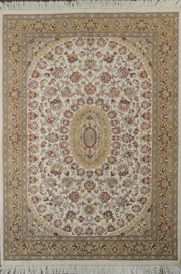 Vegetable Dye Floral Tabriz Oriental Wool Rug 4x6