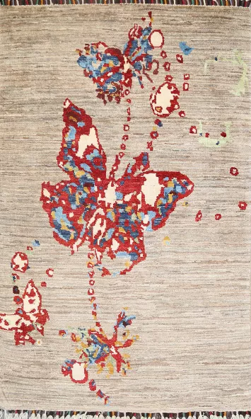 Contemporary Abstract Oriental Area Rug 3x4