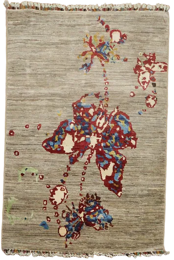 Contemporary Abstract Oriental Area Rug 3x4
