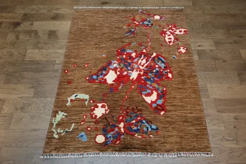 Contemporary Floral butterfly Burst Scatter Rug in Warm Brown Tones