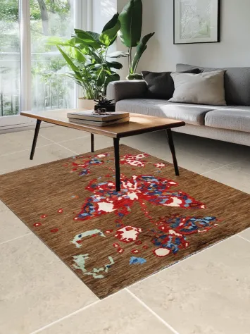 Contemporary Floral butterfly Burst Scatter Rug in Warm Brown Tones