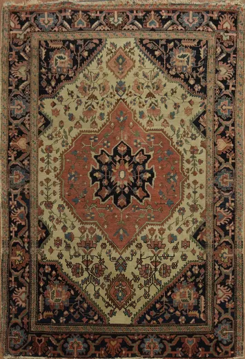 Pre-1900 Antique Vegetable Dye Sarouk Farahan Persian Area Rug 3x5