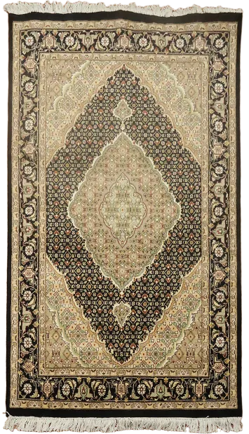 Luxury Black and Beige Traditional Tabriz Mahi Wool Rug 4x6 ft