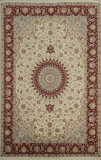 Traditional Elegance: Red and Beige Persian Medallion Area Rug 6x9