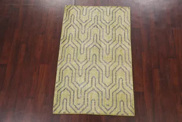 Vintage Style Distressed Contemporary Green Rug 4x6