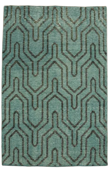 Distressed Teal and Gray Rug with Modern Geometric Patterns 4x6 ft
