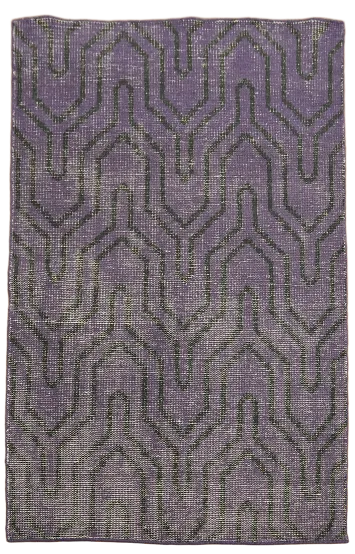 Contemporary Purple Rug with Distressed Geometric Motifs 4x6 ft