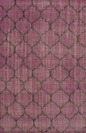 Distressed Purple and Black Accented Rug with Classic Trellis Design 6x9