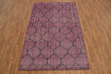 Distressed Purple and Black Accented Rug with Classic Trellis Design 6x9