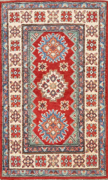 Geometric Kazak Oriental Area Rug 3x4