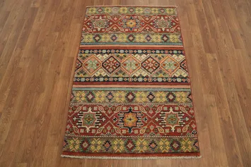 Exquisite artisan Kazak rug with classic tribal aesthetic elements 3x4
