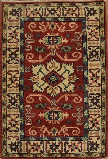 Geometric Kazak Oriental Area Rug 3x4
