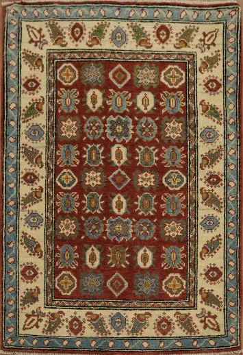 Geometric Kazak Oriental Area Rug 3x4