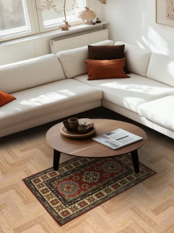 Geometric Red and Green Kazak Wool Rug 3x4