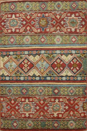 Classic Multicolor Kazak Rug with Bold Symmetrical Patterns 3x4