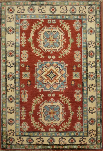 Geometric Kazak Oriental Area Rug 3x4