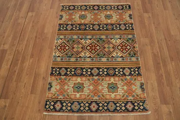 Southwestern Vibe Geometric Kazak Pakistani Wool Rug 3x4