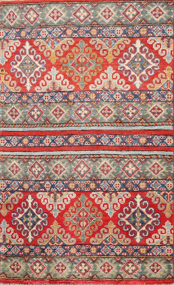 Tribal Geometric Kazak Oriental Area Rug 3x4