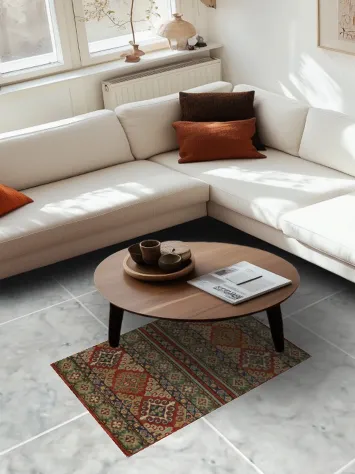 Intricate Red and Green South-western vibe Kazak Rug 3x4