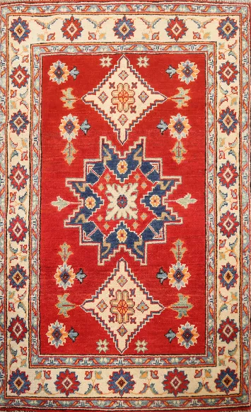 Geometric Kazak Oriental Area Rug 3x4