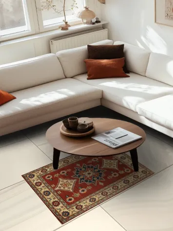 Traditional Red and Blue Geometric Star Medallion Kazak Rug 3x4