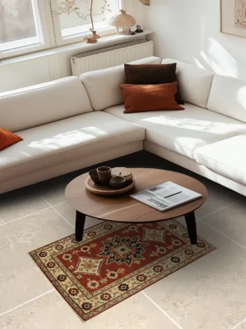 Luxury Red and Beige Kazak Wool Rug with Elegant Designs 3x4