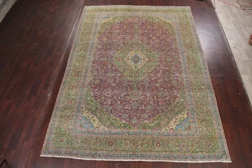 Distressed Floral Kashan Persian Area Rug 10x13
