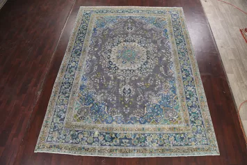 Traditional Distressed Mashad Persian Area Rug 10x13