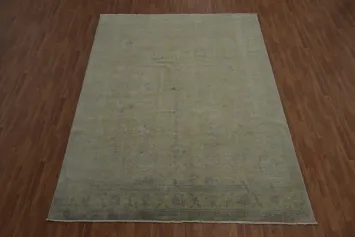 Classic Gray and Green Area Rug with Delicate Distressed Design 9x12