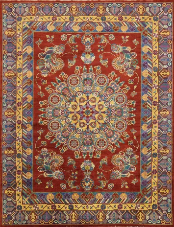 Exquisite Rich Red Persian Rug with Kaleidoscope Pattern Rug for Luxurious Living Spaces 9x12