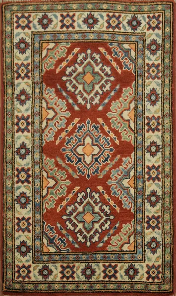 Traditional Red and Blue Kazak Pakistani Rug 2x3