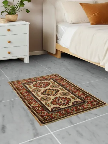 Traditional Geometric Pattern Kazak Rug with Vibrant Earth Tones 2x3