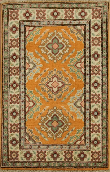 Authentic Orange Kazak Rug with Vibrant Colors and Timeless Motifs 2x3