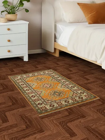 Authentic Orange Kazak Rug with Vibrant Colors and Timeless Motifs 2x3