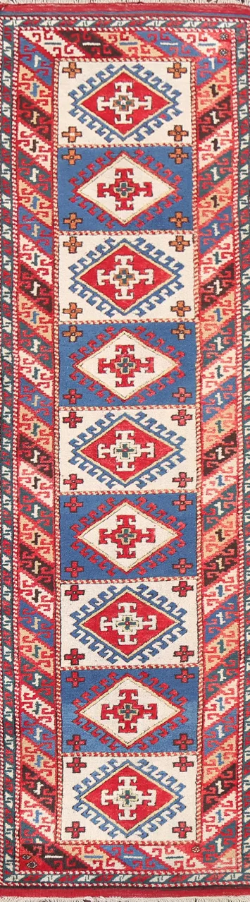 Geometric Anatolian Oriental Runner Rug 3x9