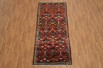 Vintage Tribal Pattern Bakhtiari Persian Runner Rug with Rich Earthy Tones and Geometric Motifs 4x9