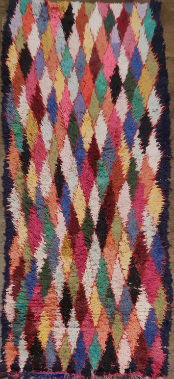 Luxurious Multicolor Diamond Patterned Artisanal Moroccan Rug 3x6