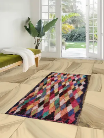 Luxurious Multicolor Diamond Patterned Artisanal Moroccan Rug 3x6