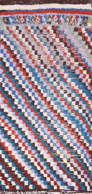 Checkered Moroccan Oriental Runner Rug 3x7