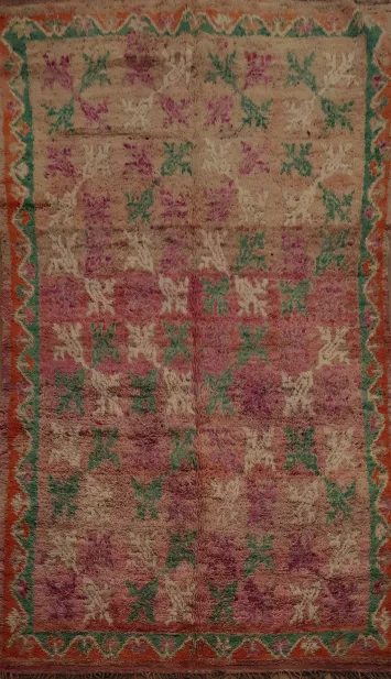 Elegant Moroccan Area Rug 5x9 with Natural Earth Tones and Pink