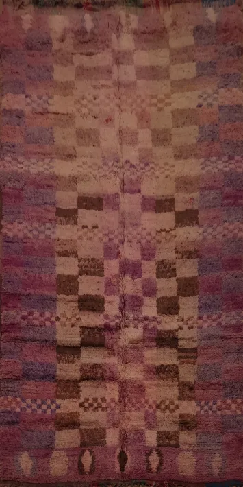 Antique Moroccan Area Rug 6x11 with Mauve and Brown Checkerboard Motif