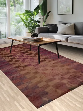 Antique Moroccan Area Rug 6x11 with Mauve and Brown Checkerboard Motif