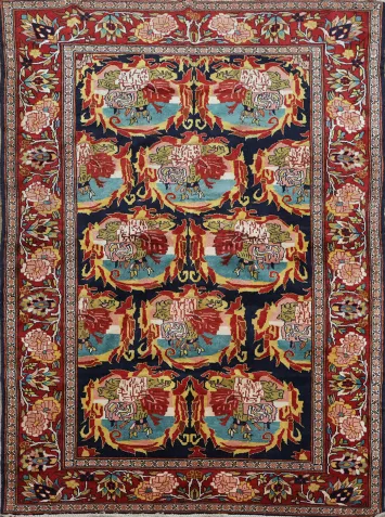 Antique Floral Senneh Persian Area Rug 5x6
