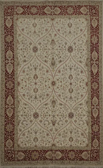 Classical Design Tabriz Cream Red Boarded Area Rug 8x11