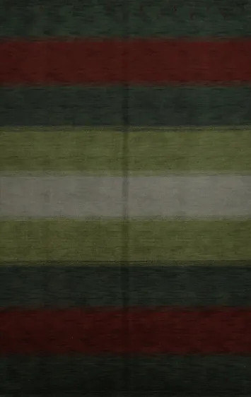 Elegantly Striped Gabbeh Area Rug with Deep Greens and Rich Reds 7x10