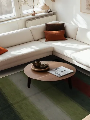 Elegantly Striped Gabbeh Area Rug with Deep Greens and Rich Reds 7x10