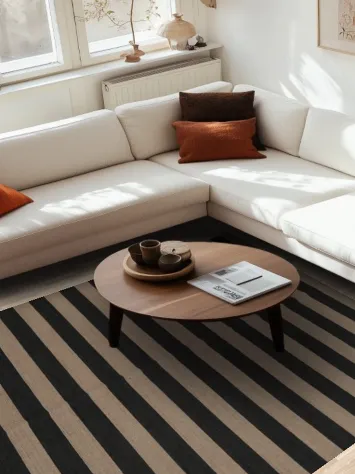 Timeless Black and Beige Stripes Gabbeh Area Rug 7x10 for Elegant Homes