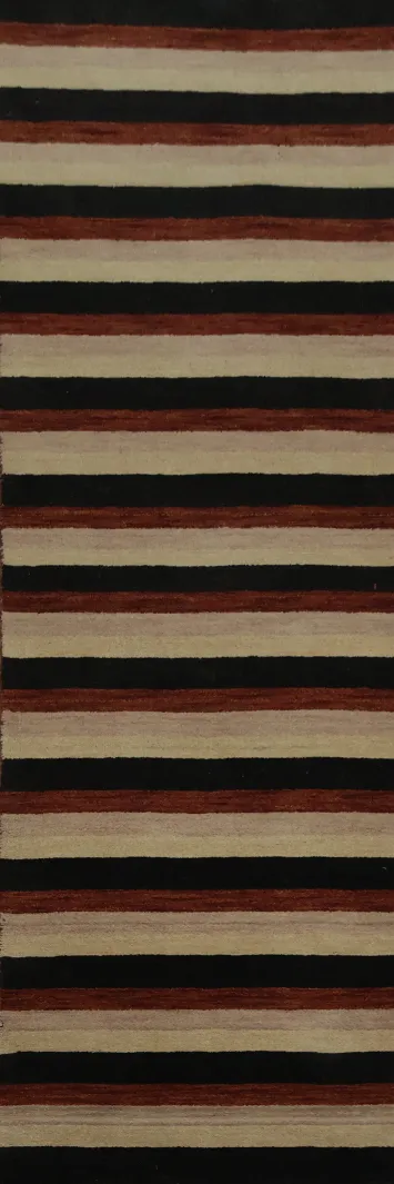 Bold and Stylish Earthy Stripe Gabbeh Runner Rug 3x10